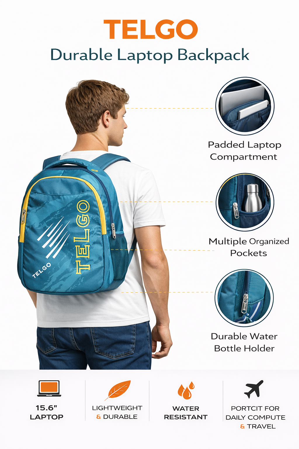 Telgo Sports Design Sky Blue Casual Backpack