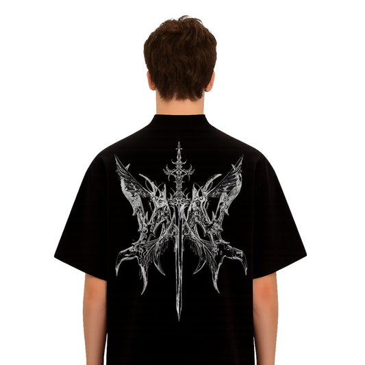 Shadow Seraph Blade Black,grey,white & Cream mens oversized-gothic-back-print-tshirt-Rivaraluxe